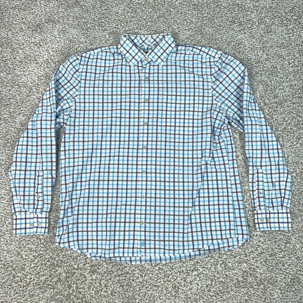 Johnnie O Mens‎ Shirt Large Blue Check Hangin Out Long Sleeve Button Down Casual